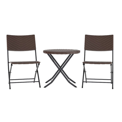 Modern 3 Piece Folding Bistro Table and Chairs Set, Brown