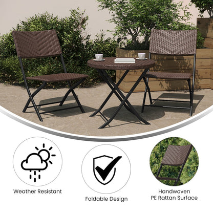 Modern 3 Piece Folding Bistro Table and Chairs Set, Brown