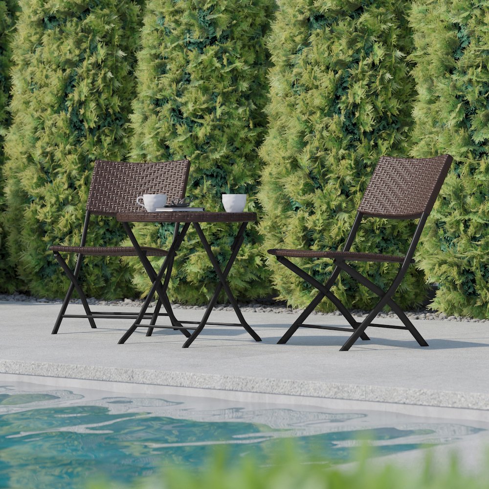 Modern 3 Piece Folding Bistro Table and Chairs Set, Brown