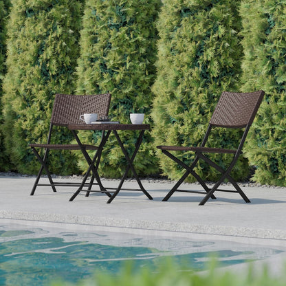 Modern 3 Piece Folding Bistro Table and Chairs Set, Brown