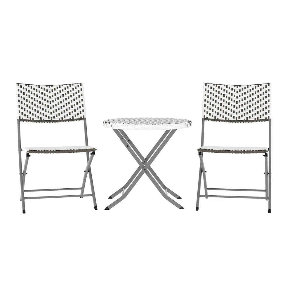 Modern 3 Piece Folding Bistro Table and Chairs Set, Gray & White