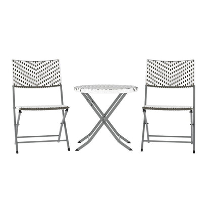 Modern 3 Piece Folding Bistro Table and Chairs Set, Gray & White
