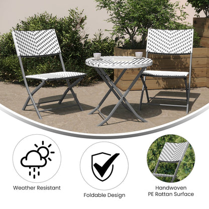 Modern 3 Piece Folding Bistro Table and Chairs Set, Gray & White