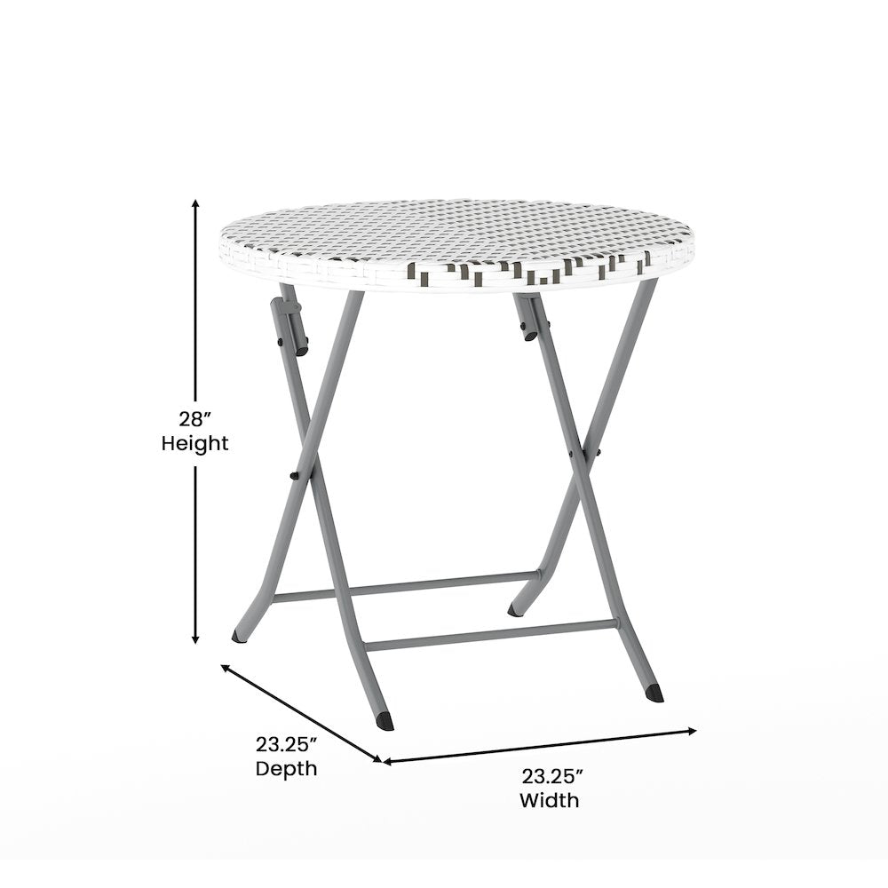Modern 3 Piece Folding Bistro Table and Chairs Set, Gray & White