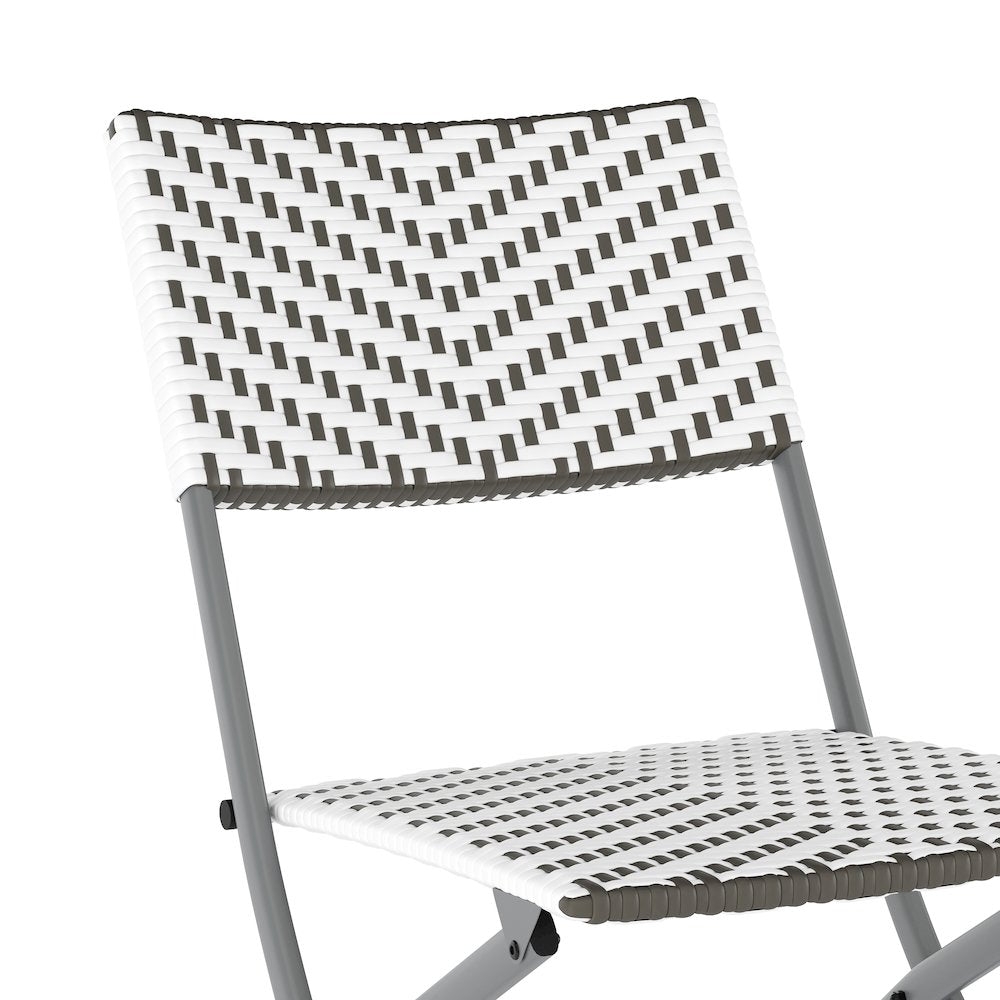 Modern 3 Piece Folding Bistro Table and Chairs Set, Gray & White