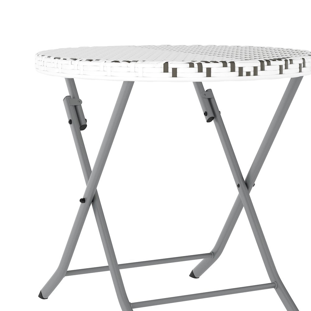 Modern 3 Piece Folding Bistro Table and Chairs Set, Gray & White