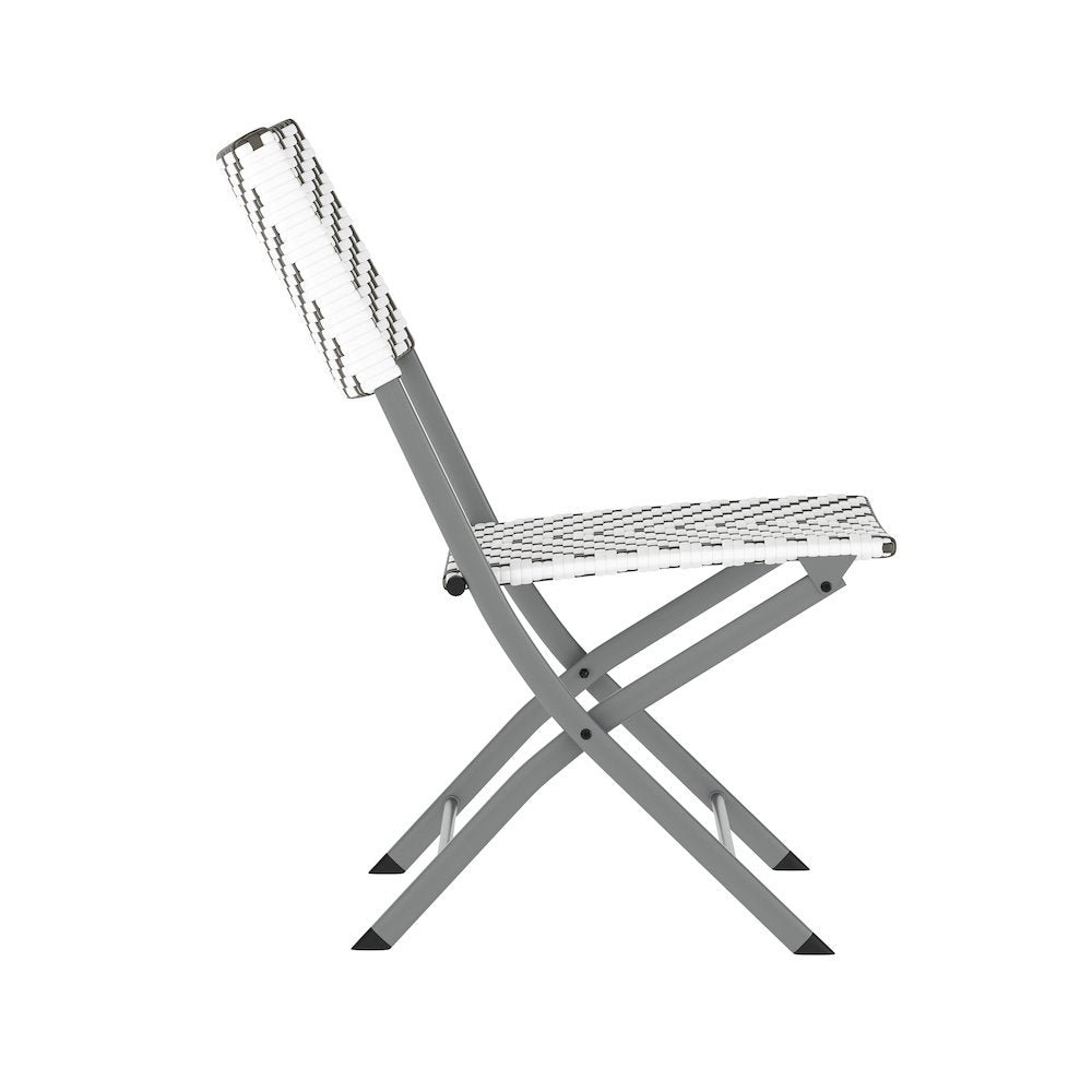 Modern 3 Piece Folding Bistro Table and Chairs Set, Gray & White