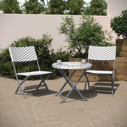Modern 3 Piece Folding Bistro Table and Chairs Set, Gray & White
