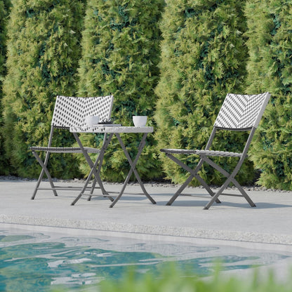 Modern 3 Piece Folding Bistro Table and Chairs Set, Gray & White