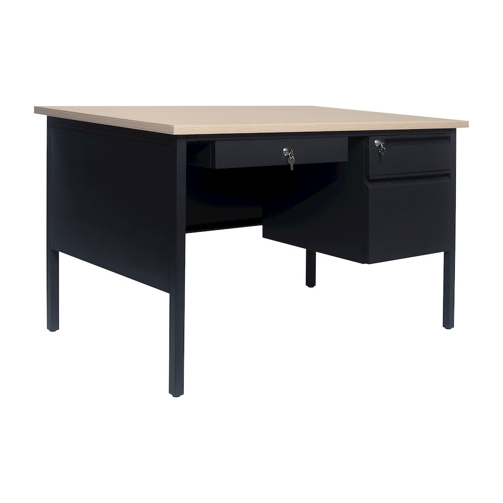 Contemporary 30x48 Commercial Grade Single Pedestal Desk with Drawers, White Oak