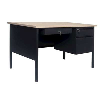 Contemporary 30x48 Commercial Grade Single Pedestal Desk with Drawers, White Oak