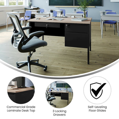Contemporary 30x48 Commercial Grade Single Pedestal Desk with Drawers, White Oak