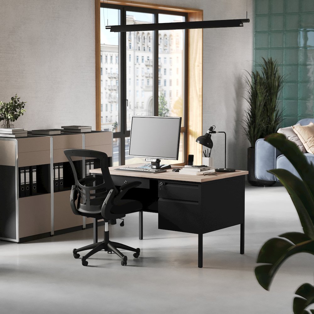 Contemporary 30x48 Commercial Grade Single Pedestal Desk with Drawers, White Oak