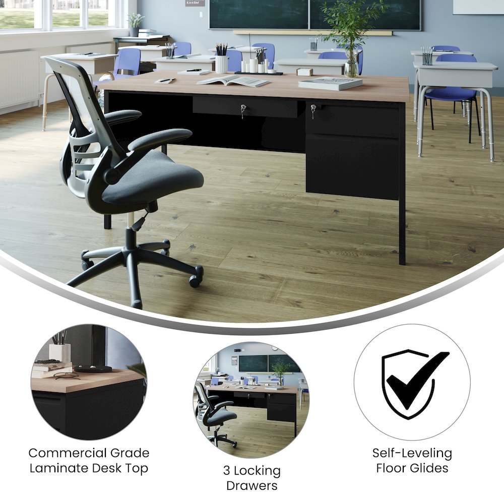 Contemporary 30x60 Commercial Grade Single Pedestal Desk with Drawers, White Oak