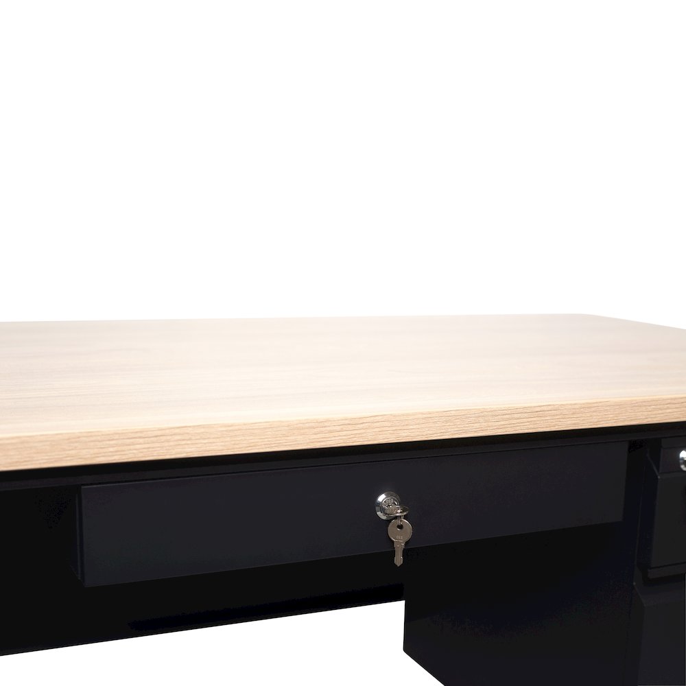 Contemporary 30x60 Commercial Grade Single Pedestal Desk with Drawers, White Oak