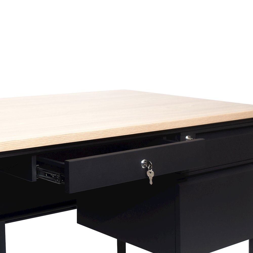 Contemporary 30x60 Commercial Grade Single Pedestal Desk with Drawers, White Oak