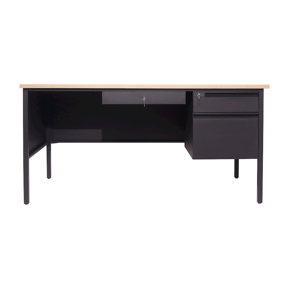 Contemporary 30x60 Commercial Grade Single Pedestal Desk with Drawers, White Oak
