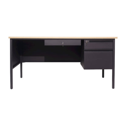 Contemporary 30x60 Commercial Grade Single Pedestal Desk with Drawers, White Oak