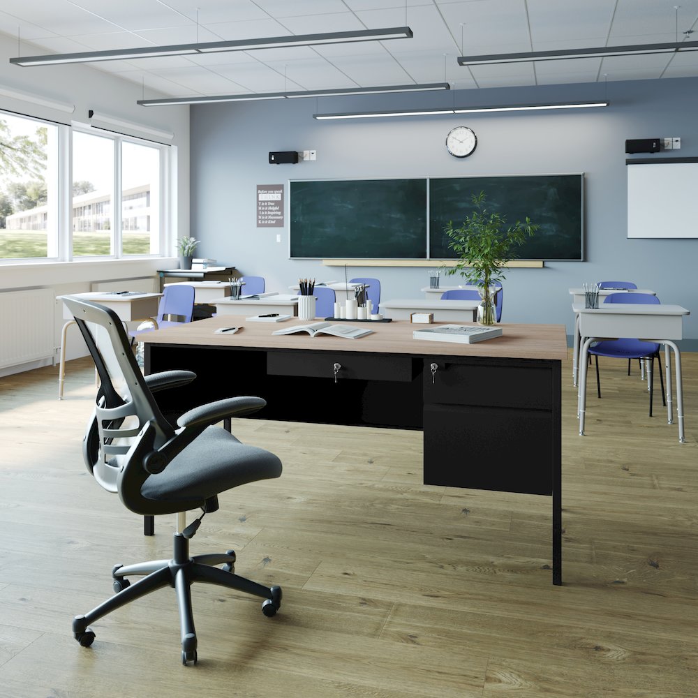Contemporary 30x60 Commercial Grade Single Pedestal Desk with Drawers, White Oak