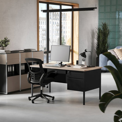 Contemporary 30x60 Commercial Grade Single Pedestal Desk with Drawers, White Oak