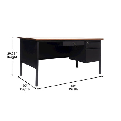 30x60 Right Side Single Pedestal Desk, 3 Locking Drawers, Walnut Top,Black Frame
