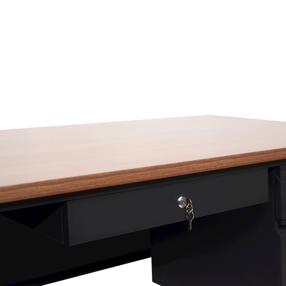 30x60 Right Side Single Pedestal Desk, 3 Locking Drawers, Walnut Top,Black Frame
