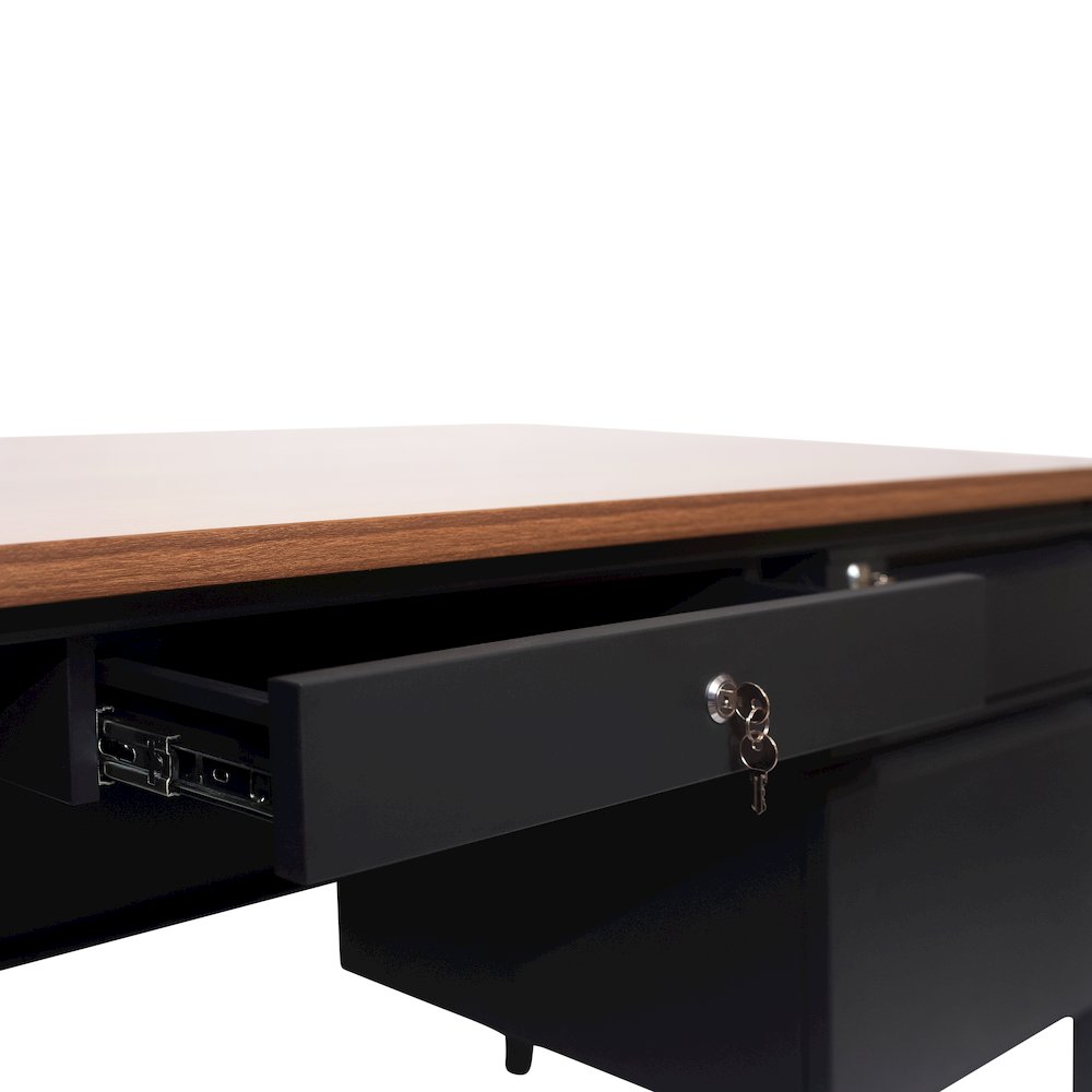 30x60 Right Side Single Pedestal Desk, 3 Locking Drawers, Walnut Top,Black Frame