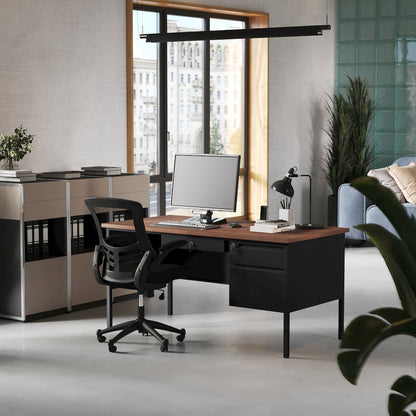 30x60 Right Side Single Pedestal Desk, 3 Locking Drawers, Walnut Top,Black Frame
