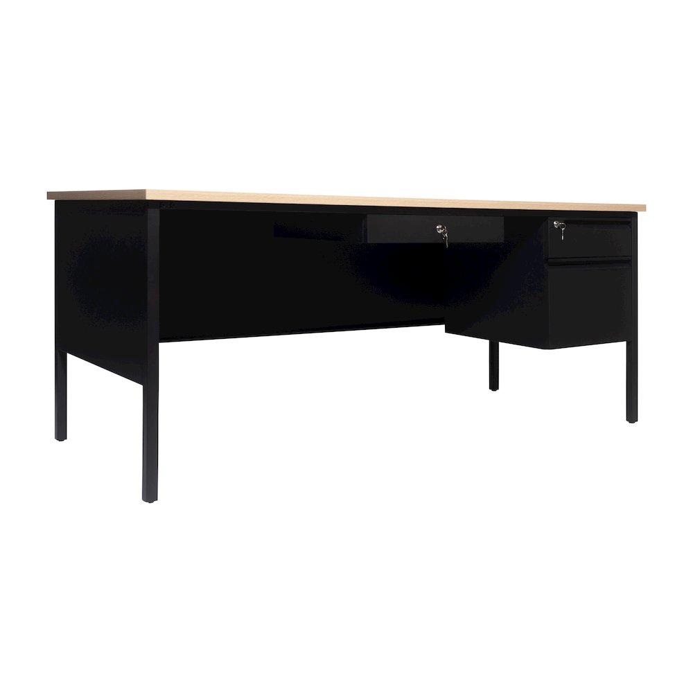 Contemporary 30x70 Commercial Grade Single Pedestal Desk with Drawers, White Oak