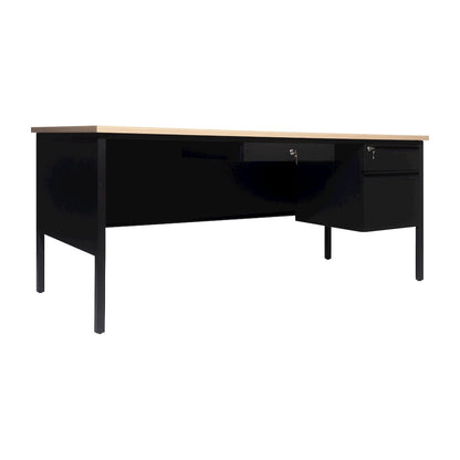 Contemporary 30x70 Commercial Grade Single Pedestal Desk with Drawers, White Oak