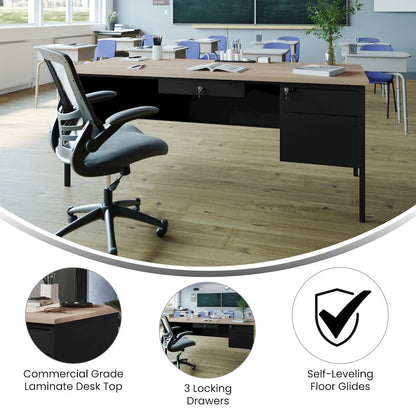 Contemporary 30x70 Commercial Grade Single Pedestal Desk with Drawers, White Oak