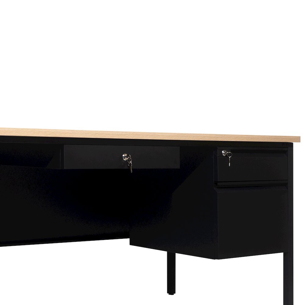 Contemporary 30x70 Commercial Grade Single Pedestal Desk with Drawers, White Oak