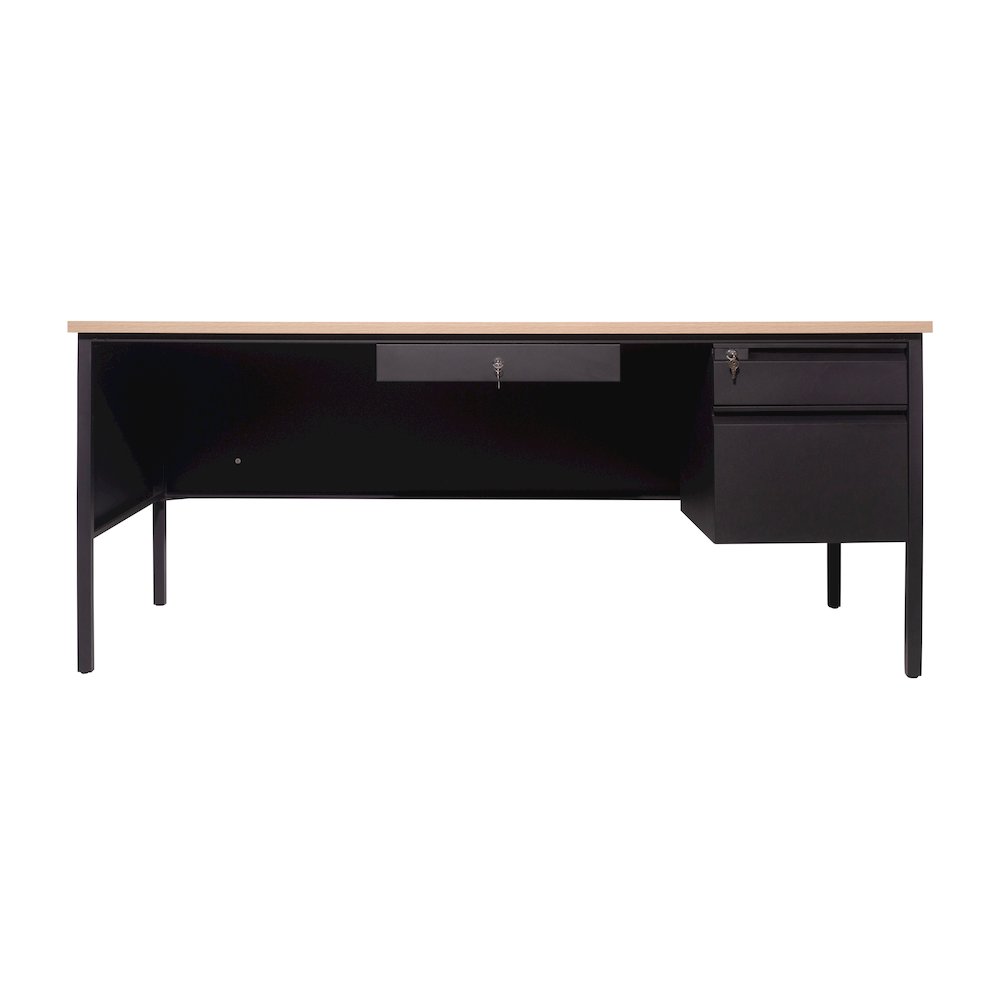 Contemporary 30x70 Commercial Grade Single Pedestal Desk with Drawers, White Oak