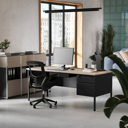 Contemporary 30x70 Commercial Grade Single Pedestal Desk with Drawers, White Oak