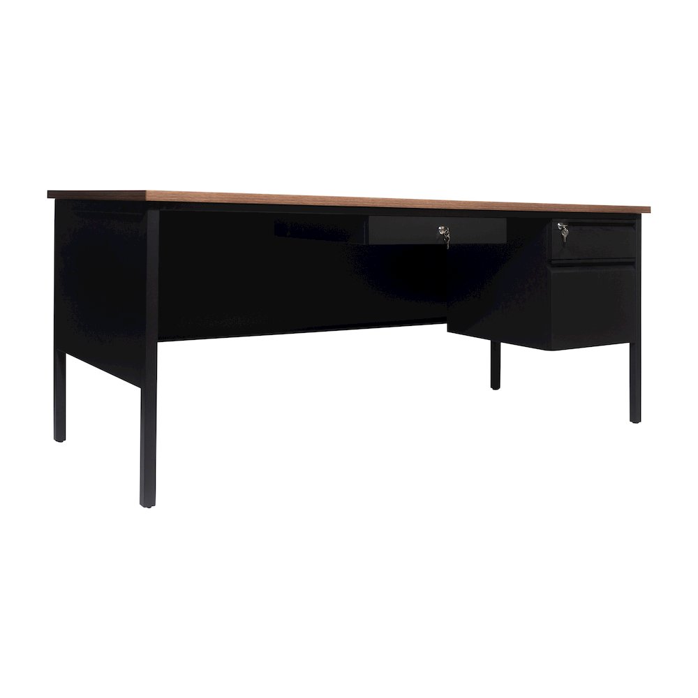 30x70 Right Side Single Pedestal Desk, 3 Locking Drawers, Walnut Top,Black Frame