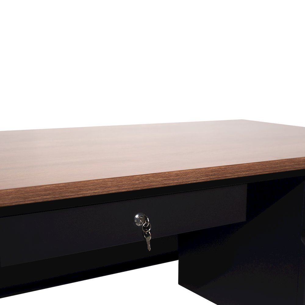 30x70 Right Side Single Pedestal Desk, 3 Locking Drawers, Walnut Top,Black Frame