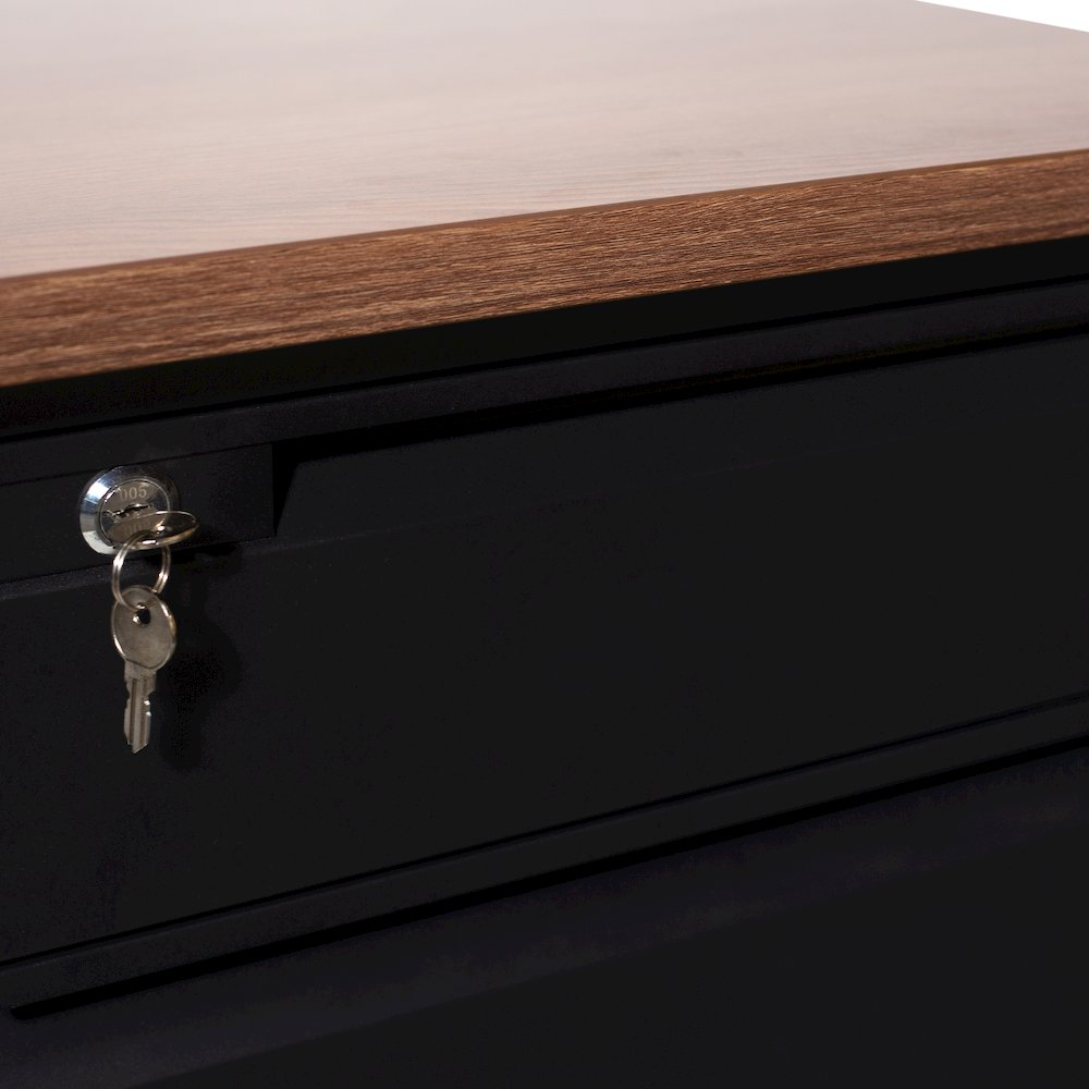 30x70 Right Side Single Pedestal Desk, 3 Locking Drawers, Walnut Top,Black Frame