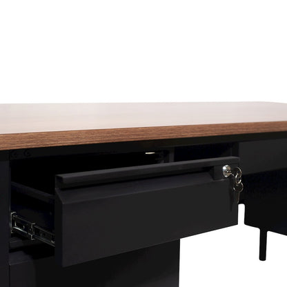 30x60 Double Pedestal Desk with 5 Locking Drawers, Walnut Top and Black Frame