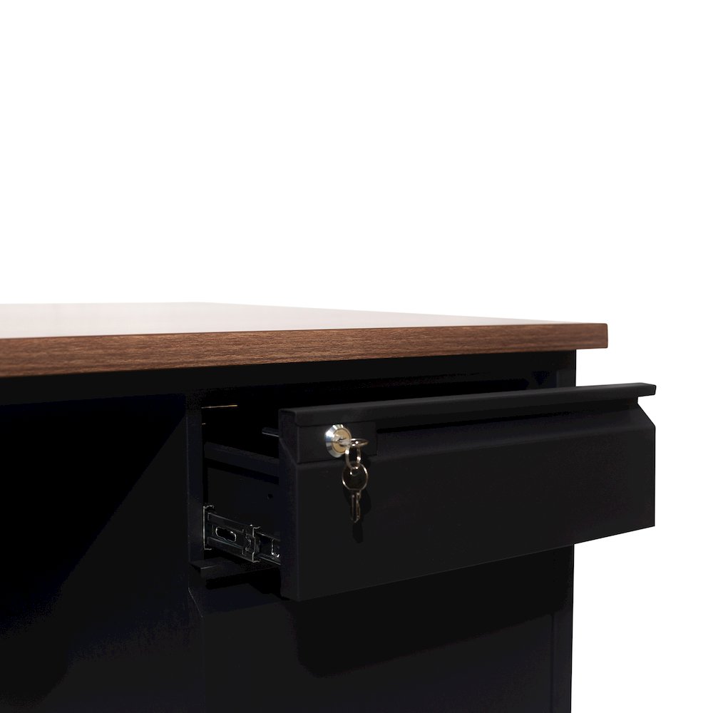 30x60 Double Pedestal Desk with 5 Locking Drawers, Walnut Top and Black Frame