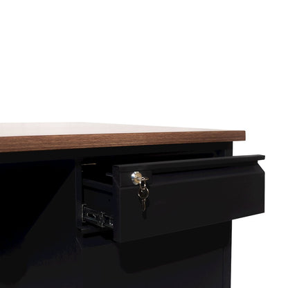 30x60 Double Pedestal Desk with 5 Locking Drawers, Walnut Top and Black Frame