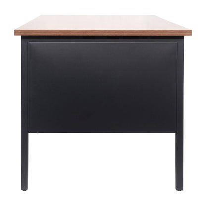 30x60 Double Pedestal Desk with 5 Locking Drawers, Walnut Top and Black Frame