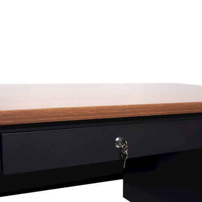 30x70 Double Pedestal Desk with 5 Locking Drawers, Walnut Top and Black Frame