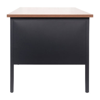 30x70 Double Pedestal Desk with 5 Locking Drawers, Walnut Top and Black Frame