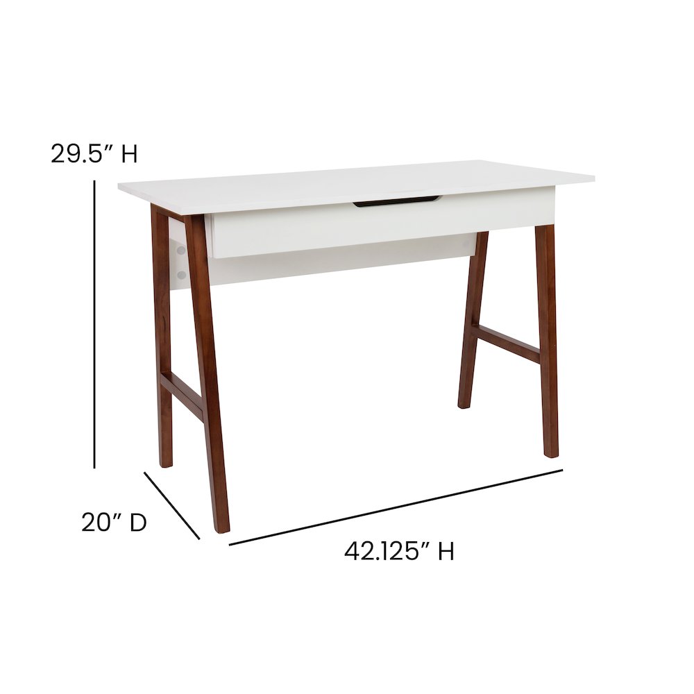 Table Desk for Writing and Work, White/Walnut