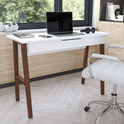 Table Desk for Writing and Work, White/Walnut