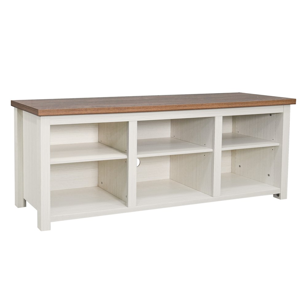 65" Open Media Console Cabinet for up to 80" TV's, Walnut Top/White Frame