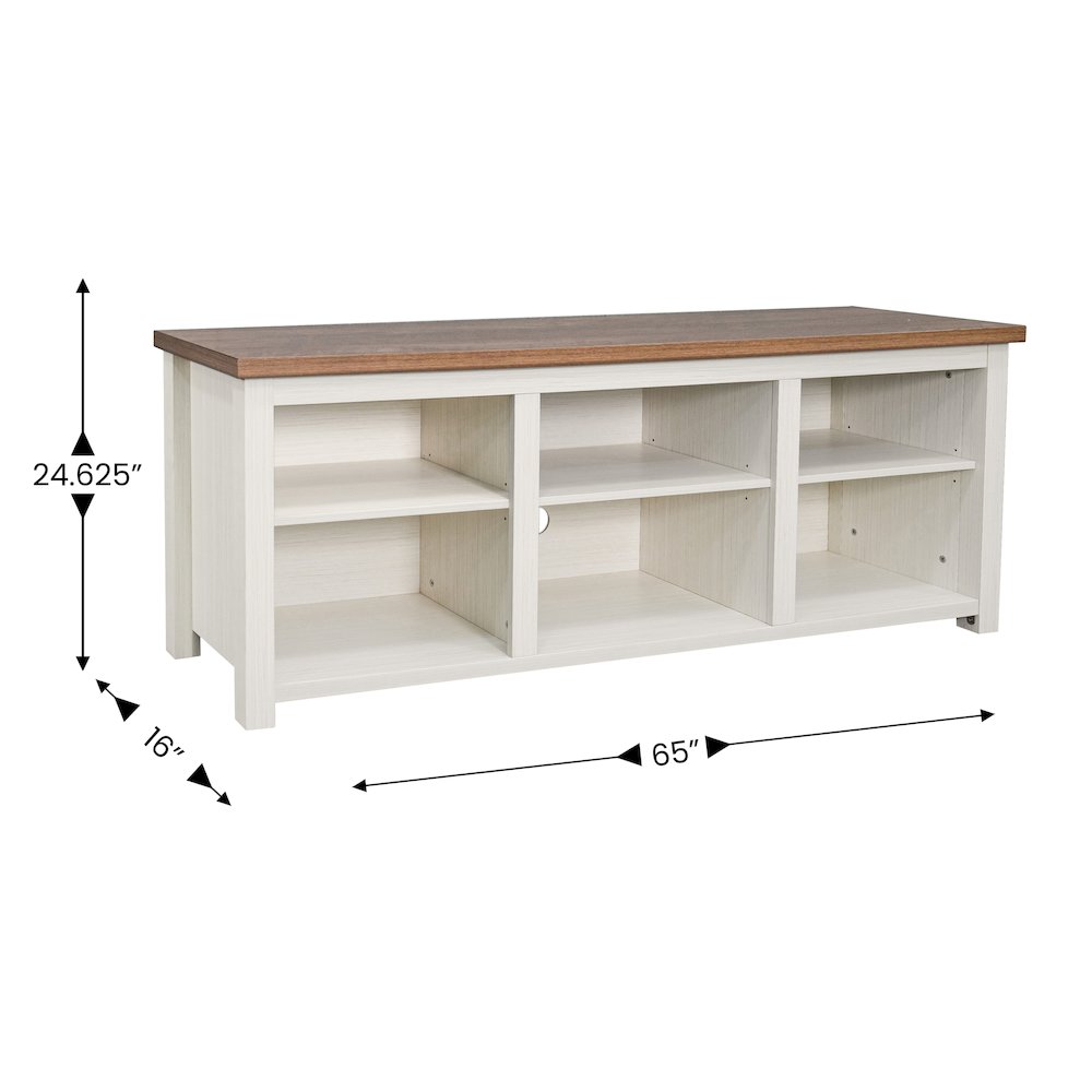 65" Open Media Console Cabinet for up to 80" TV's, Walnut Top/White Frame