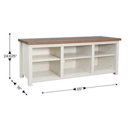 65" Open Media Console Cabinet for up to 80" TV's, Walnut Top/White Frame