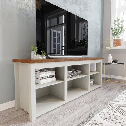 65" Open Media Console Cabinet for up to 80" TV's, Walnut Top/White Frame