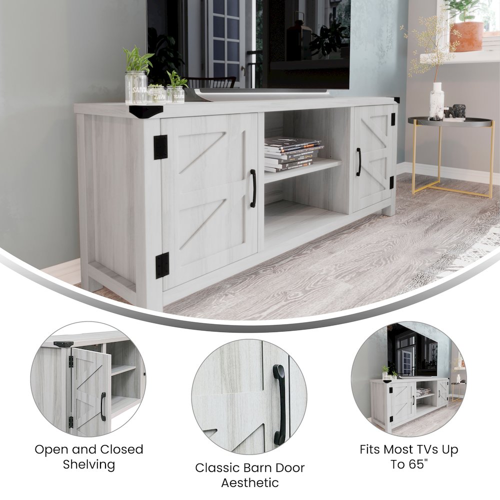 58" Barn Door Style TV Stand with Storage for up to 65" TV's, Light Gray